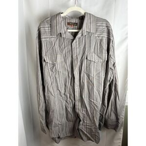 Roper Mens 2XL Western Pearl Snap Shirt Long Sleeve Striped Grey Brown Cowboy